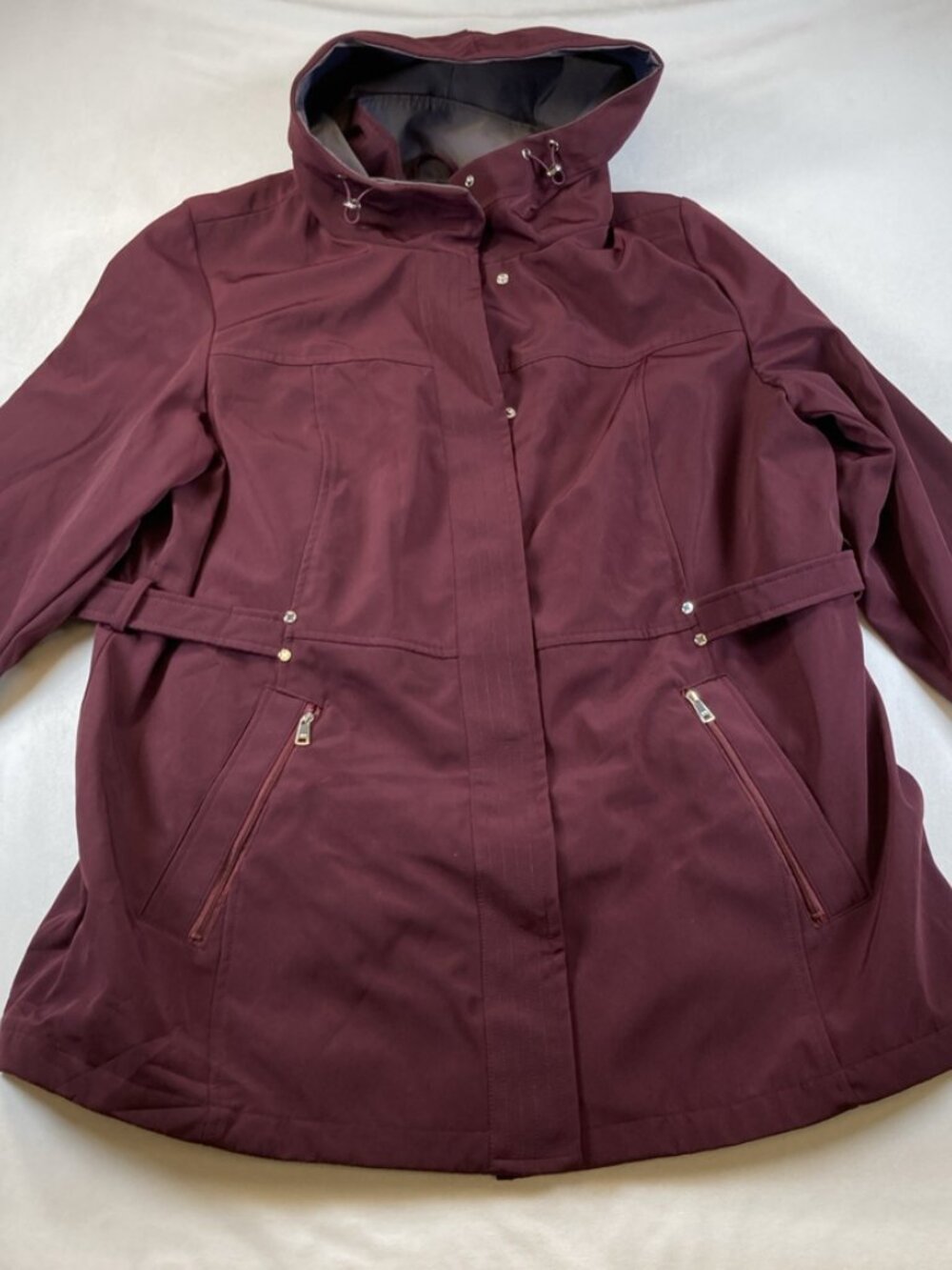 NWT Jones New York Water Resistant Burgundy Hooded Jacket Coat 1X